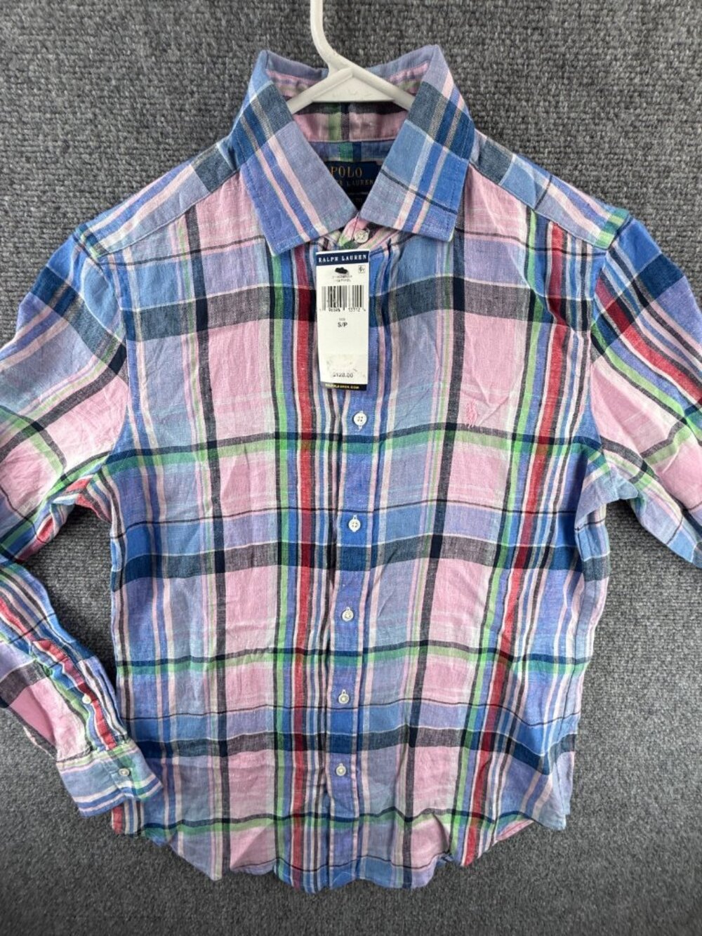 NWT Polo Ralph Lauren Linen Plaid Pink Blue Button Up Shirt Small Classic Fit